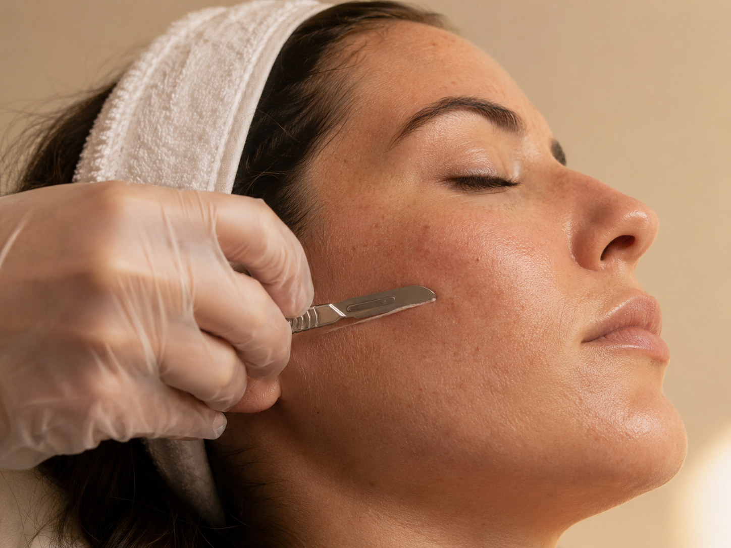 Glowing skin after dermaplane treatment